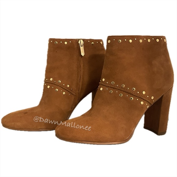 Sam Edelman Chandler Brown Suede Gold Studded High-Heel Ankle Boot 8 - Picture 2 of 14